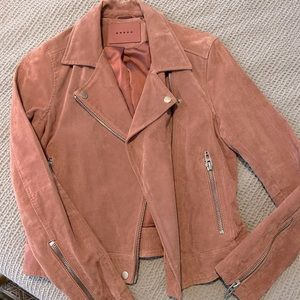 Pink faux suede BlankNYC moto jacket